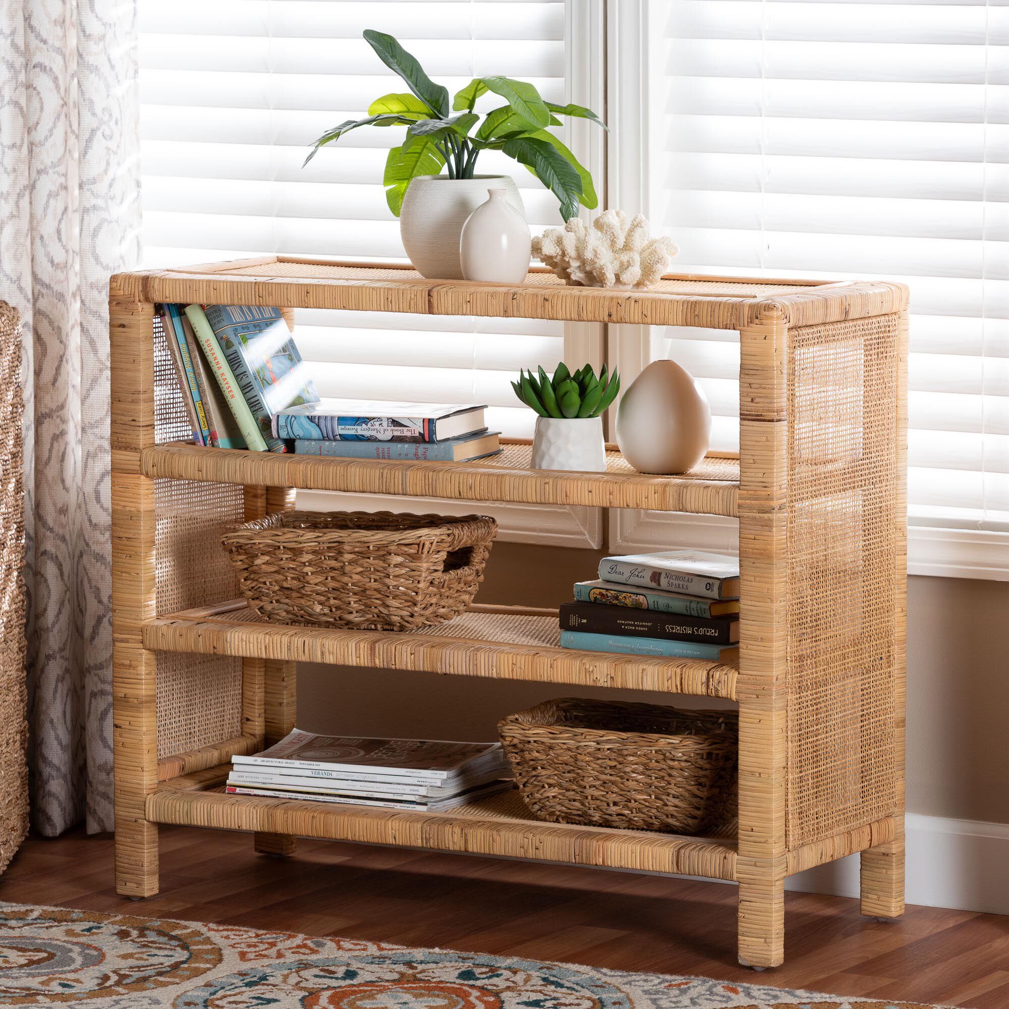 Abelia Natural Rattan 4-Tier Display Shelf, NATURAL, hi-res image number 0