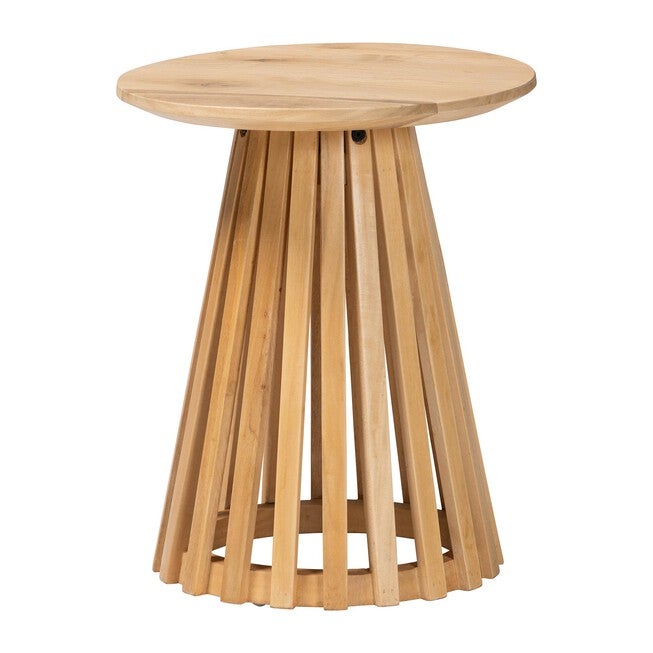 Caribic Modern Slatted Acacia Wood End Table, NATURAL BROWN, alternate image number 1