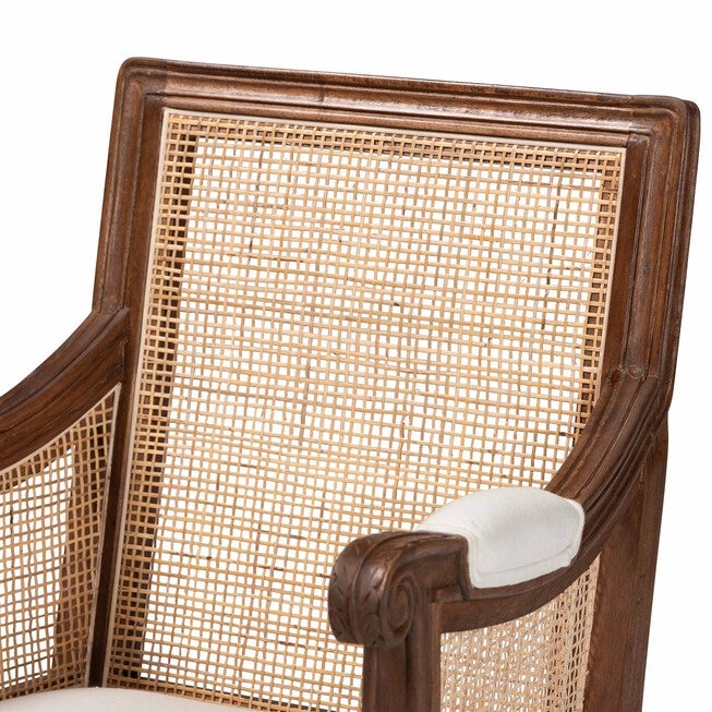 Desmond Traditional French Beige Fabric And Dark Brown Finished Wood Accent Chair, , alternate image number null