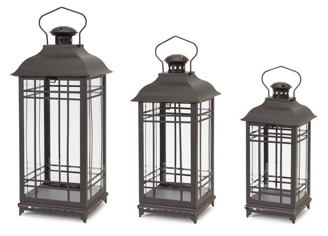Lantern (Set of 3) 14 inchesH, 17 inchesH, 20 inchesH Metal/Glass, BLACK, hi-res image number 0