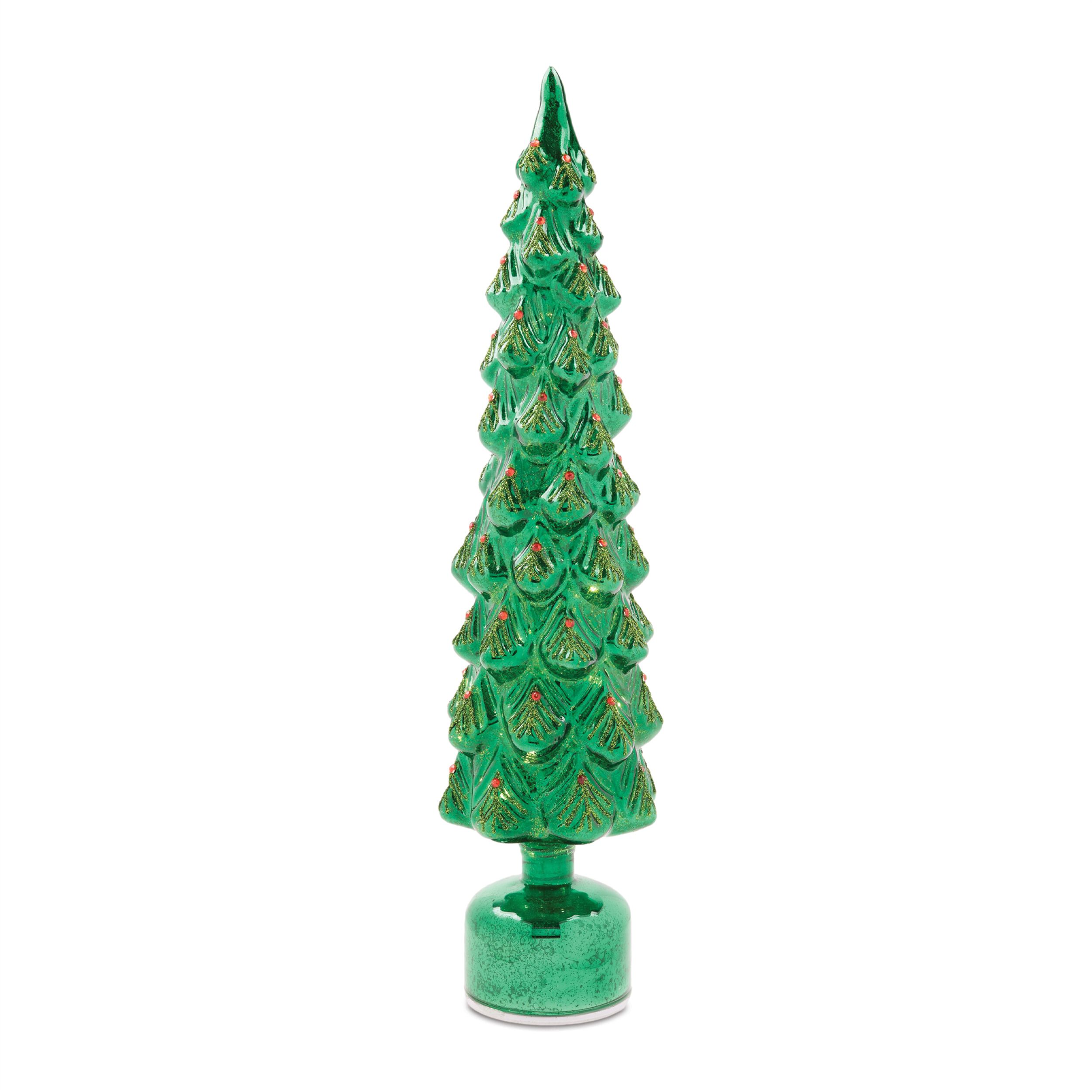 Rotating LED Glass Christmas Tree (Set of 2), GREEN RED, alternate image number 3