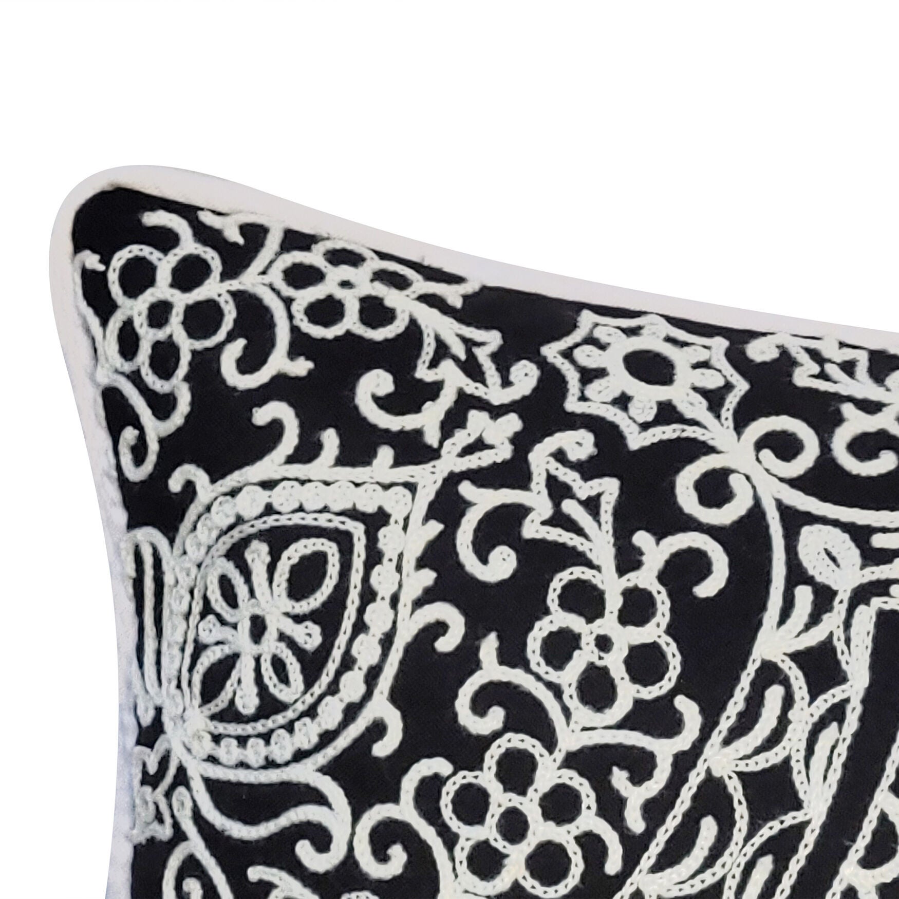 Indoor/Outdoor Arabasque Embroidered Decorative Throw Pillow 12X18, Black, , alternate image number 6