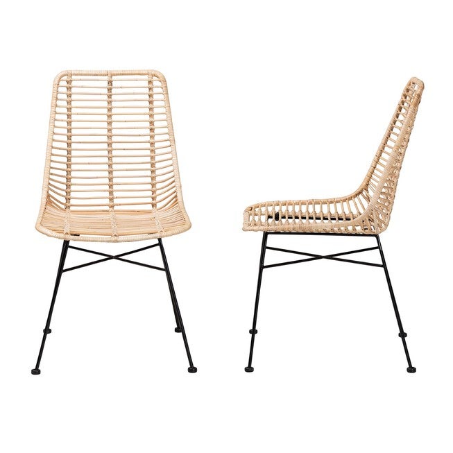 Manhattan Modern Bohemian Natural Brown Rattan And Black Metal Dining Chair, , alternate image number null