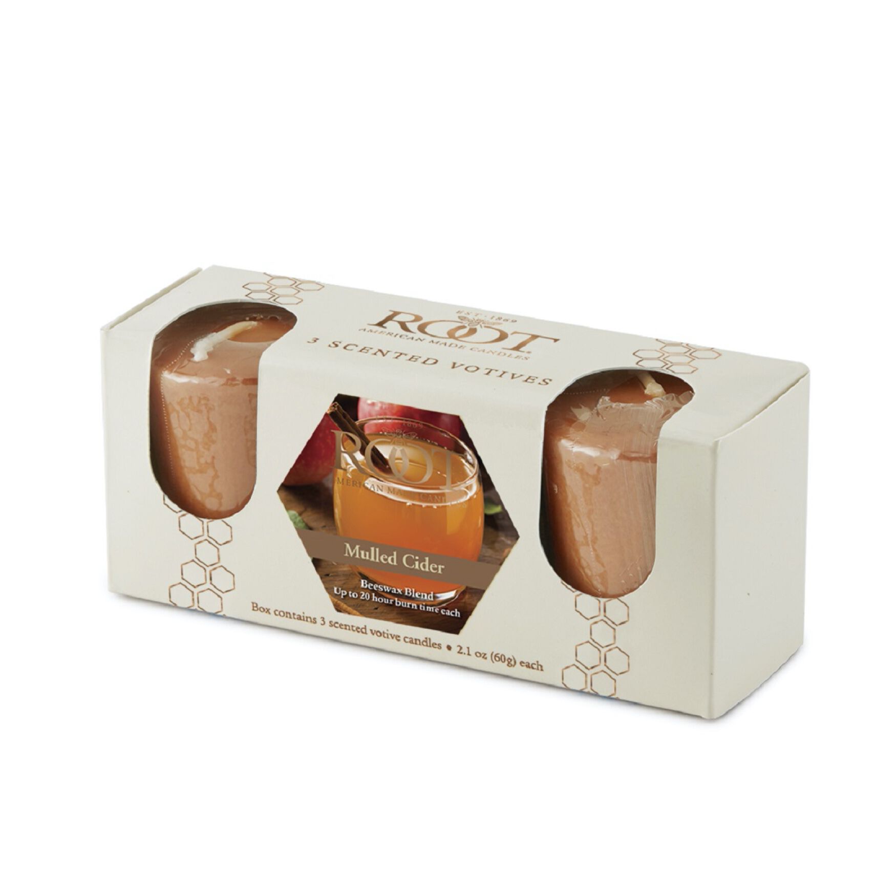 Mulled Cider Scented Votive Candle, Set 3, RUST, hi-res image number 0