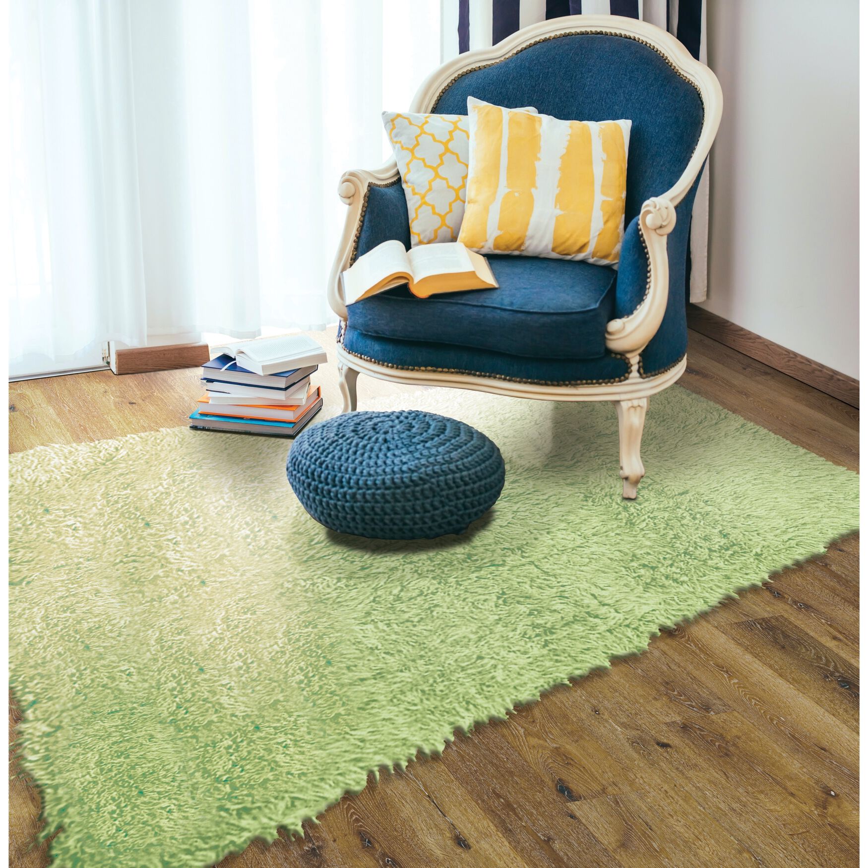 Flokati Lime Green Rug, , alternate image number 5