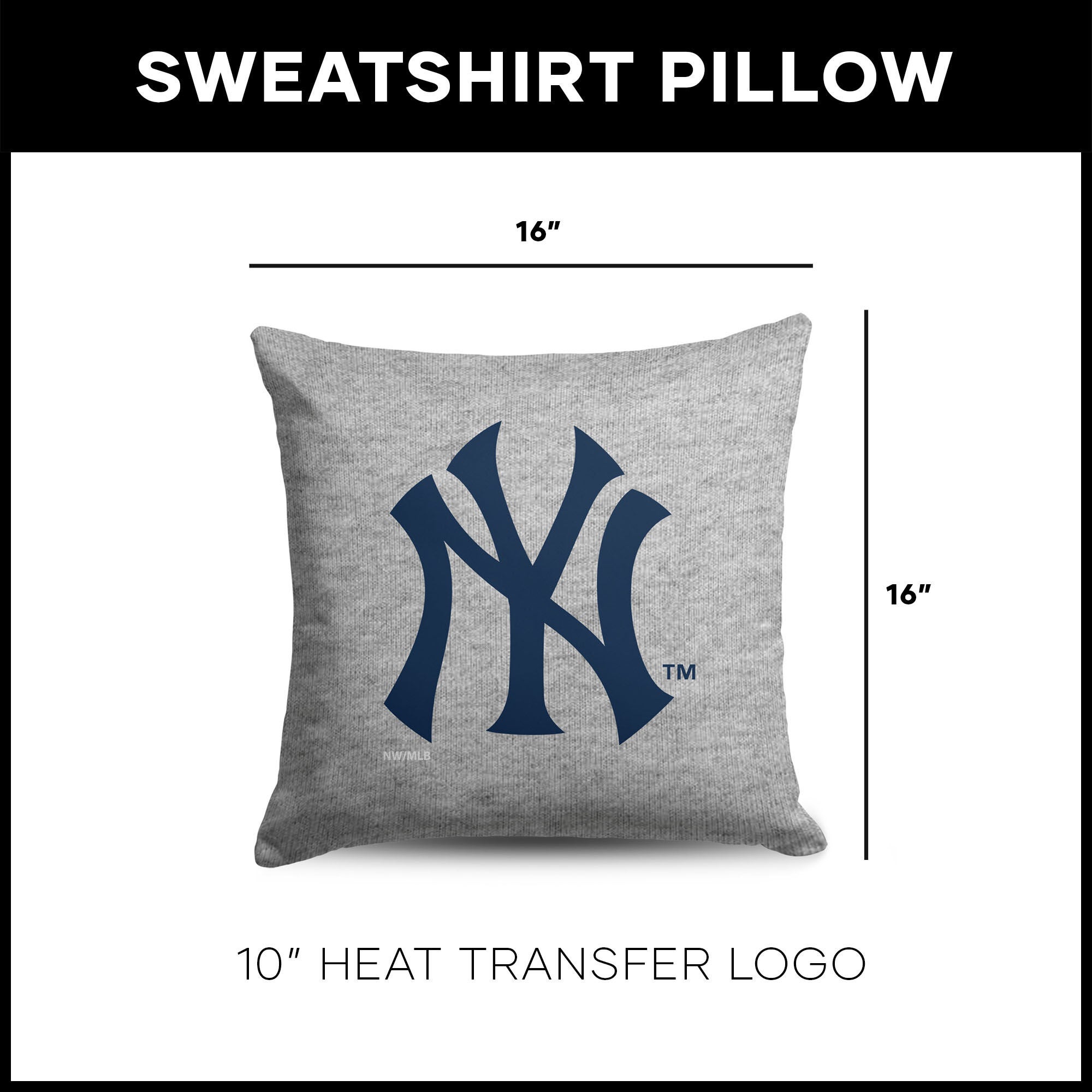 New York Yankees MLB Primary Sweatshirt PIllow 16 Inches, GRAY, alternate image number 4