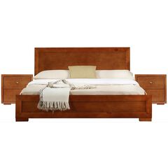 Trent Wooden Platform Bed in Black, Queen with 2 Nightstands