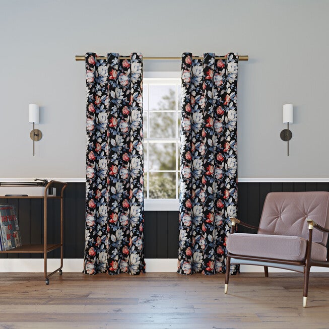 Irma Sun Zero 99% Blackout Solid Woven Grommet Panel, BLACK, hi-res image number 0