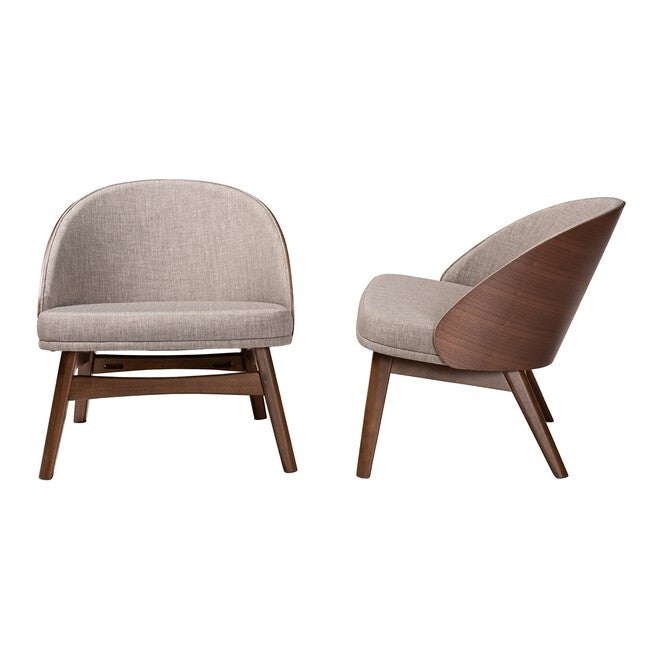 Lovella Mid-Century Modern Grey Fabric And Walnut Brown Finished Wood 2-Piece Accent Chair Set, , alternate image number null