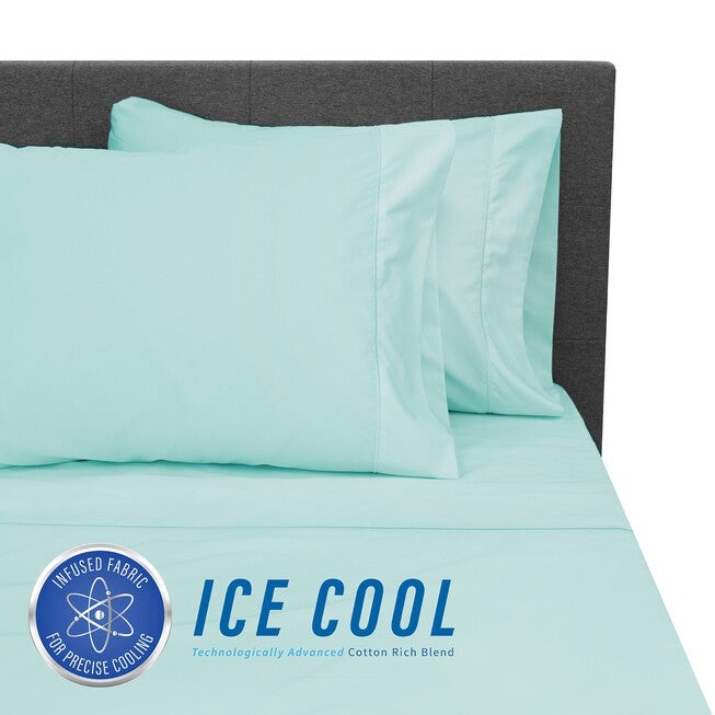 SensorPEDIC Ice Cool 400 Thread Count Cotton-Rich Surf Spray Blue Sheet Se, BLUE, hi-res image number 0