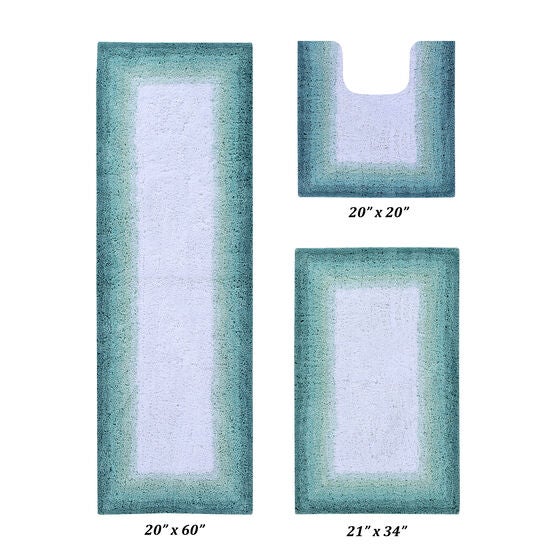 Torrent Border Bath Rug Mat, 3 Pc Set, (20" X 20" | 21" X 34" | 20" X 60"), TURQUOISE, hi-res image number null