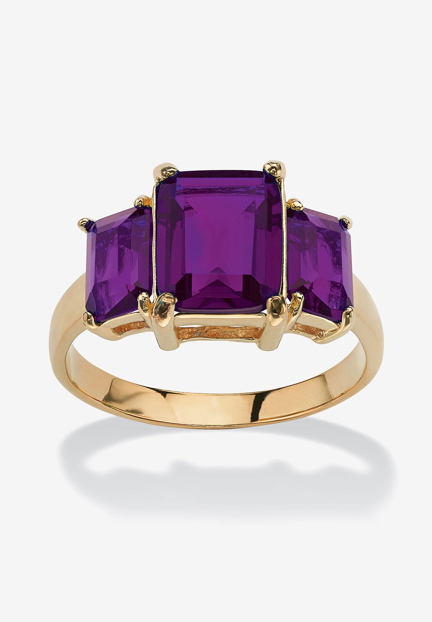Yellow Gold-Plated Simulated Emerald Cut Birthstone Ring, FEBRUARY, hi-res image number 0