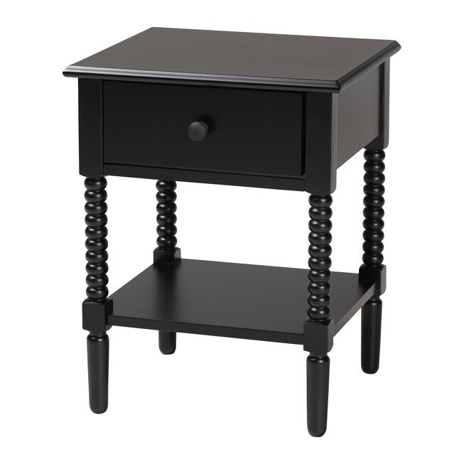 Baxton Studio Braith Farmhouse Black Spindle Wood 1-Drawer Nightstand, BLACK, alternate image number null