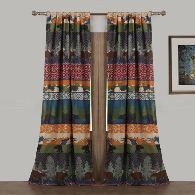 Black Bear Lodge Curtain Panel Pair , MULTI, hi-res image number null