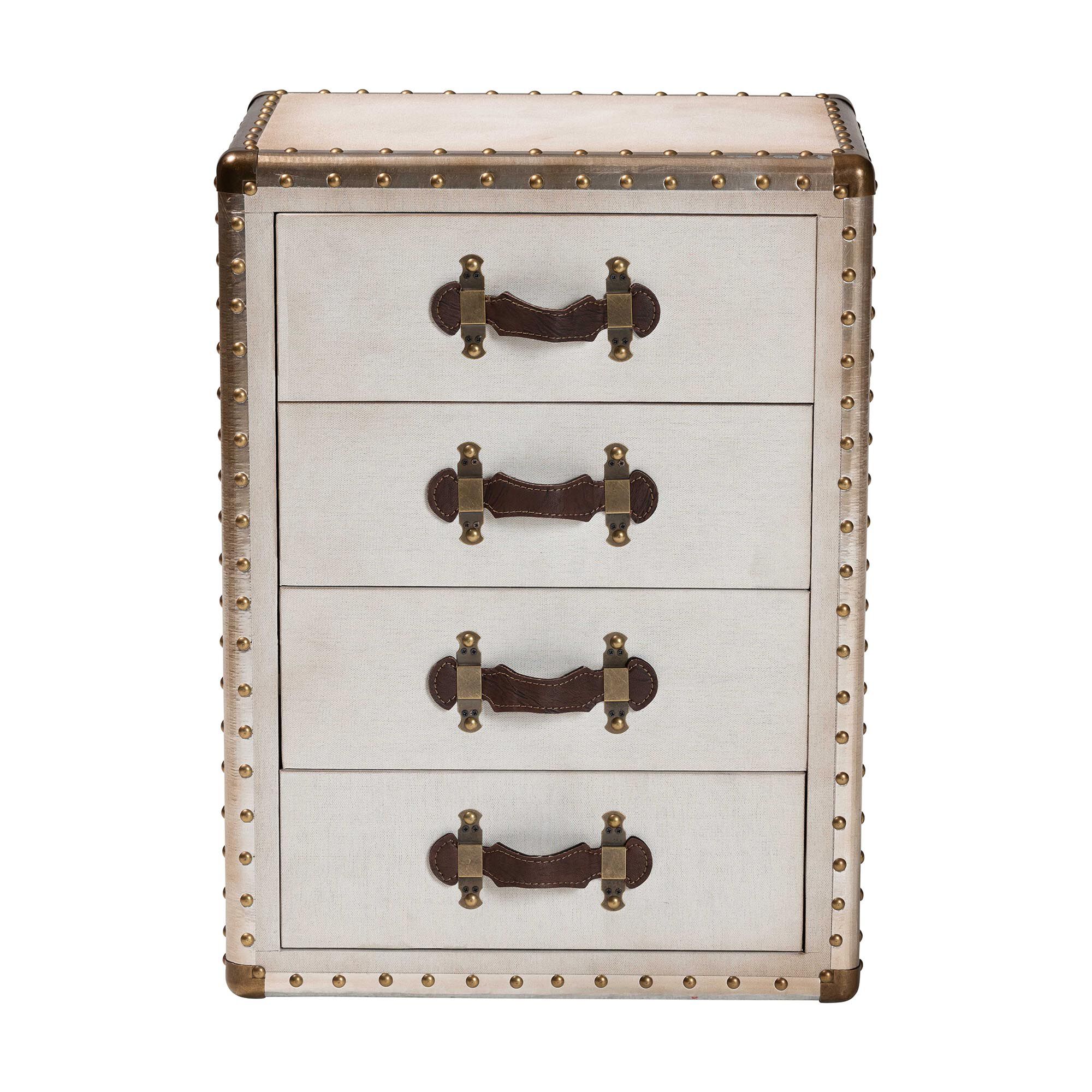 Jaelyn Vintage Black Canvas 4-Drawer End Table, BEIGE, alternate image number 3