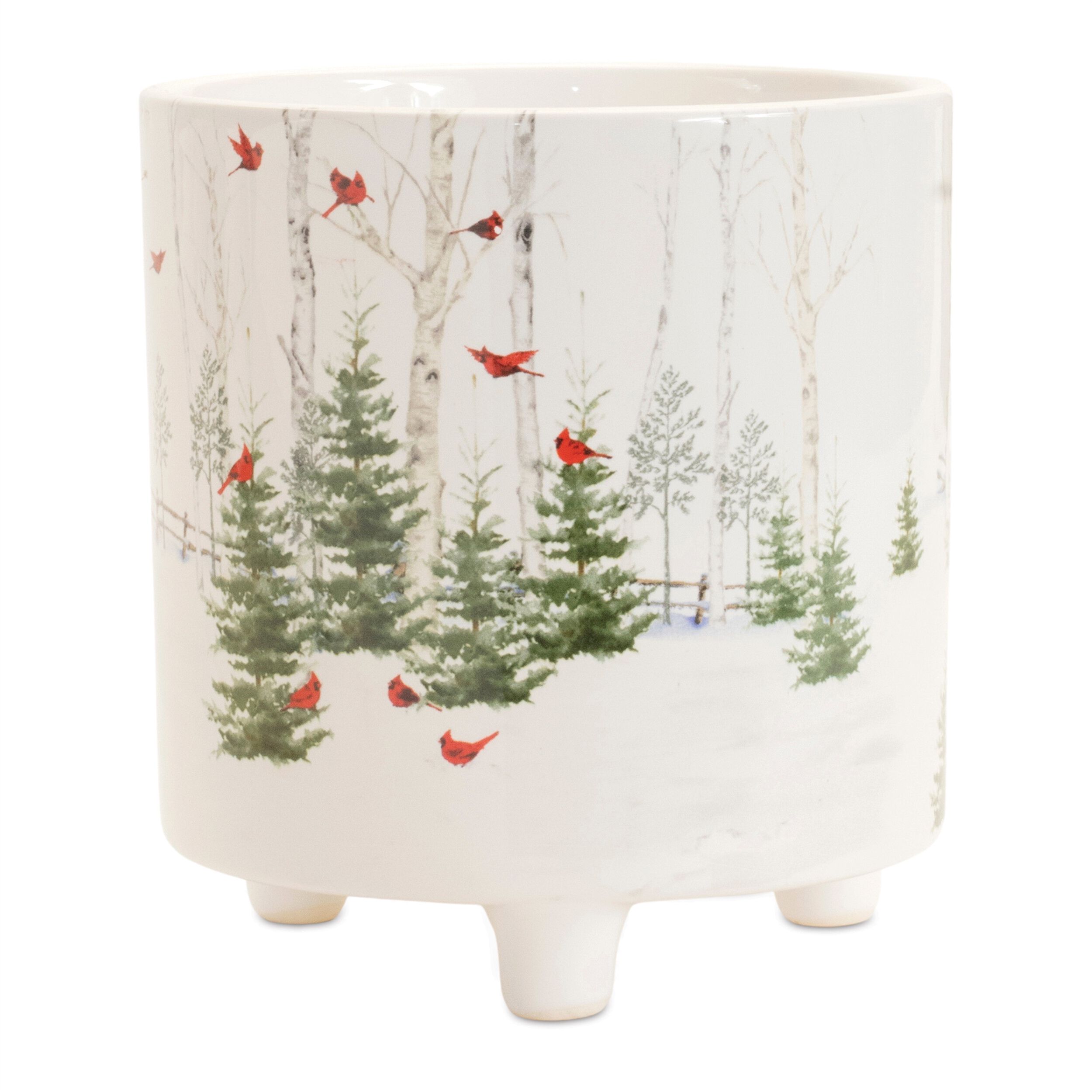 Winter Cardinal Forest Planter (Set of 2), WHITE GREEN RED, alternate image number 2