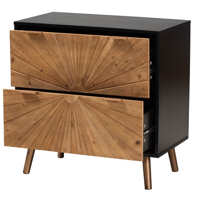 Richardson Mid-Century Transitional Two-Tone Black And Natural Brown Finished Wood 2-Drawer Storage Cabinet, , on-hover image number 1