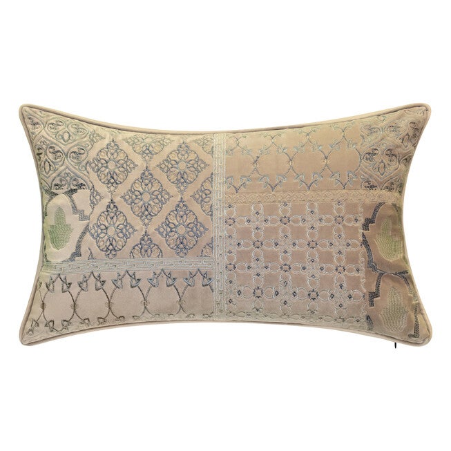 Edie@Home Velvet Patchwork Embroidered Lumbar Decorative Pillow Dec Pillow, LIGHT BLUE, hi-res image number null