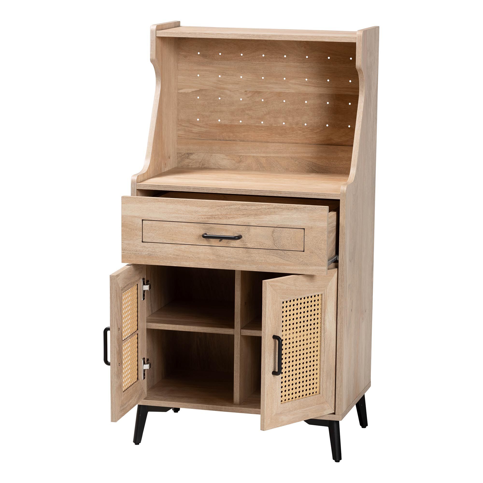 Pavone Mid-Century Modern Oak Brown Wood Kitchen Cabinet, BROWN, alternate image number 2