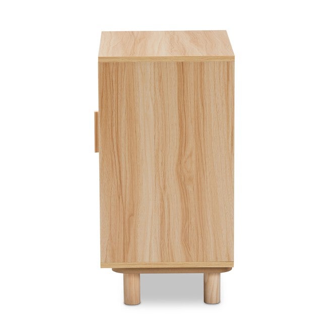 Maclean Mid-Century Modern Rattan And Natural Brown Finished Wood 1-Door Nightstand, , alternate image number null