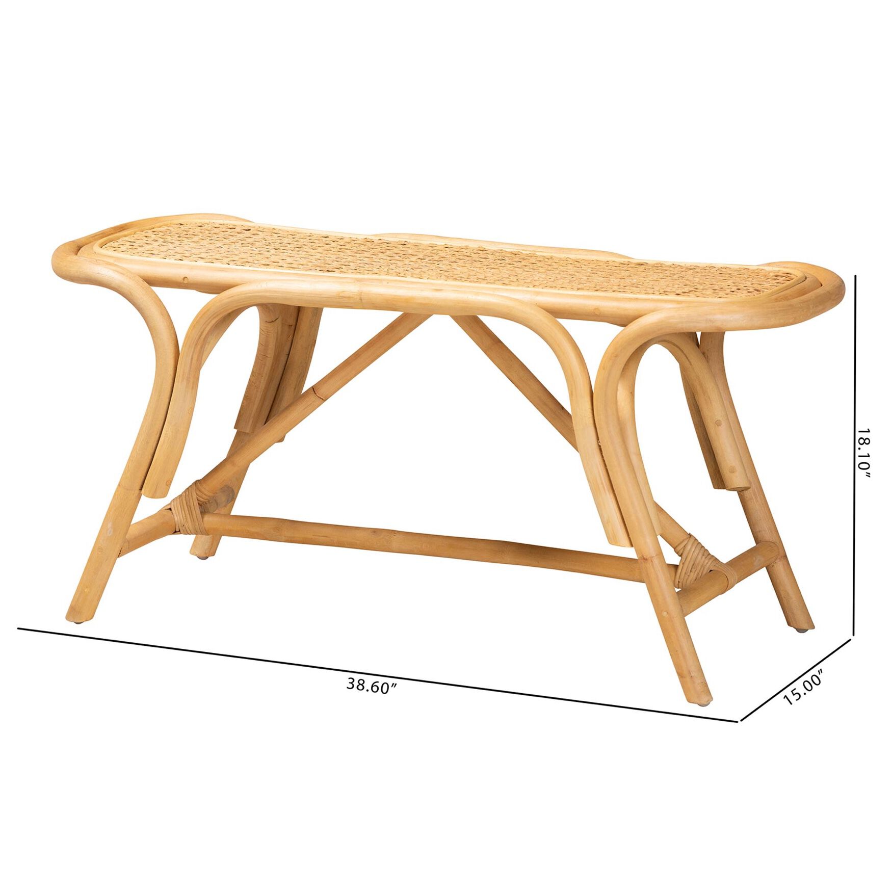 Septa Modern Bohemian Natural Brown Rattan Accent Bench, , alternate image number 7