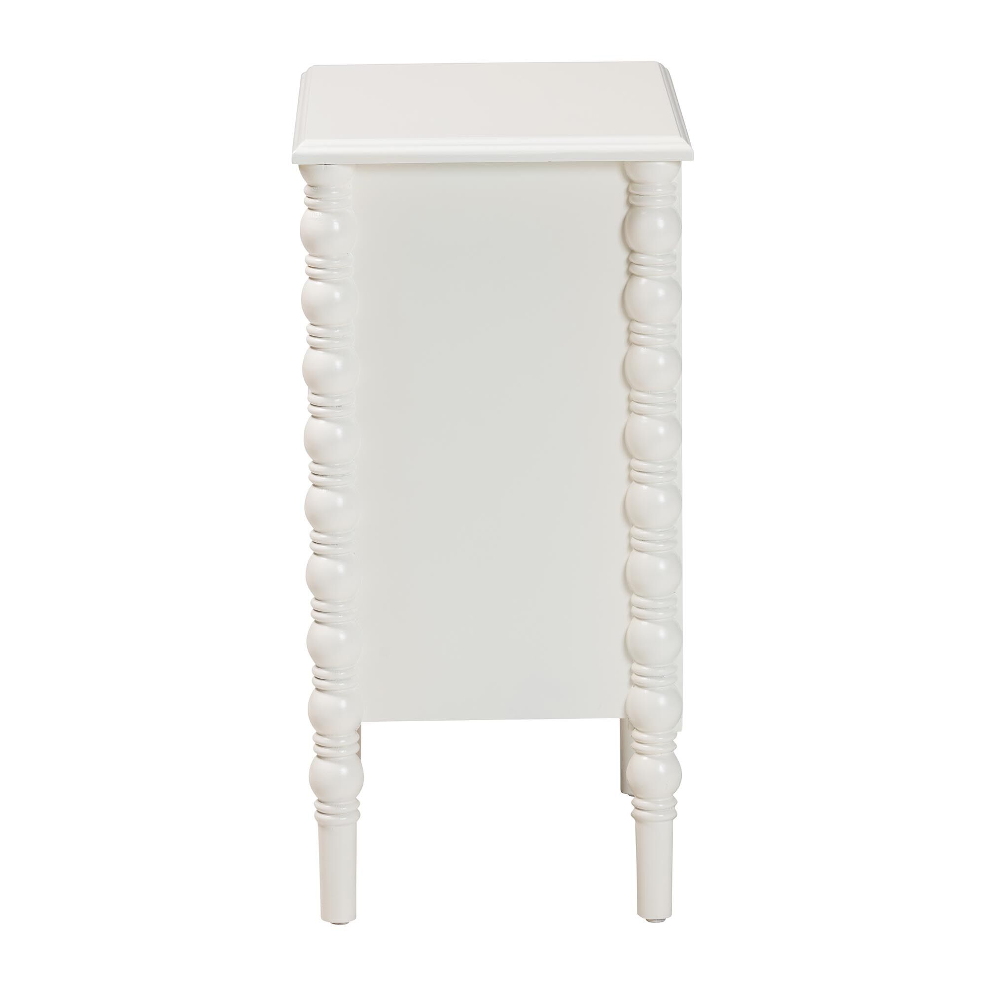 Malinda Classic White Wood 3-Drawer End Table with Spindle Legs, WHITE, alternate image number 4