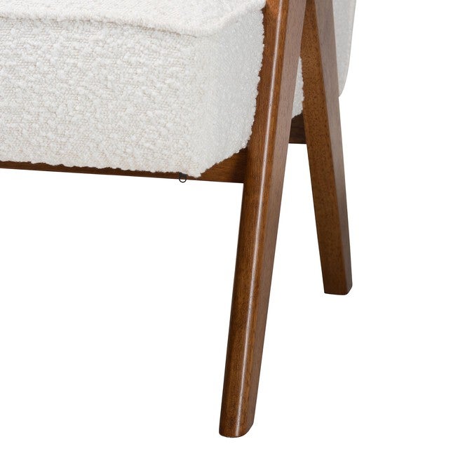 Georgina Japandi Cream Boucle and Walnut Brown Wood Accent Chair, CREAM, alternate image number 6