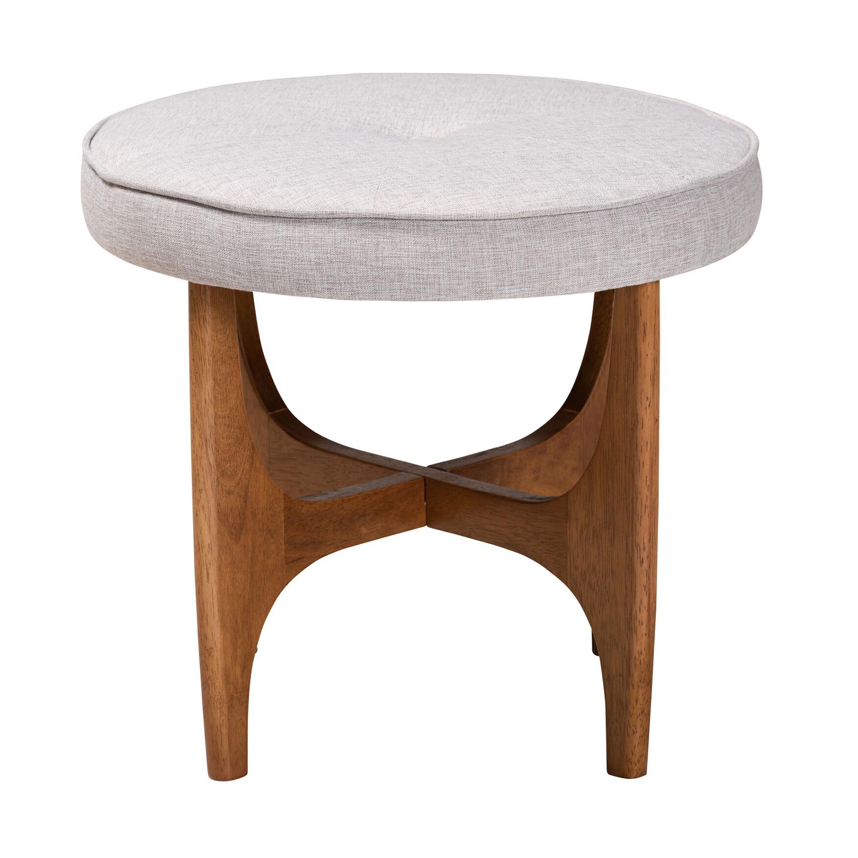 Theo Japandi Dark Grey Fabric And Walnut Brown Finished Wood Ottoman Footstool, , on-hover image number 1