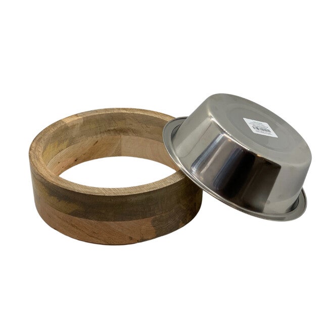 Stainless Steel Dog Bowl With Mango Wood Holder, , on-hover image number 1