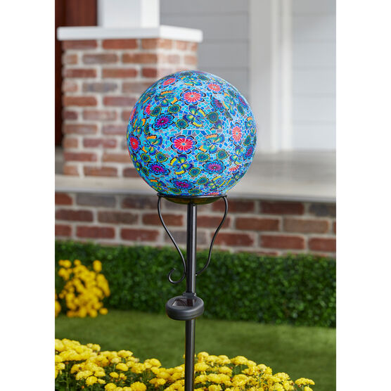 Pre-Lit Mosaic Garden Orb with Stand, BLUE, hi-res image number null