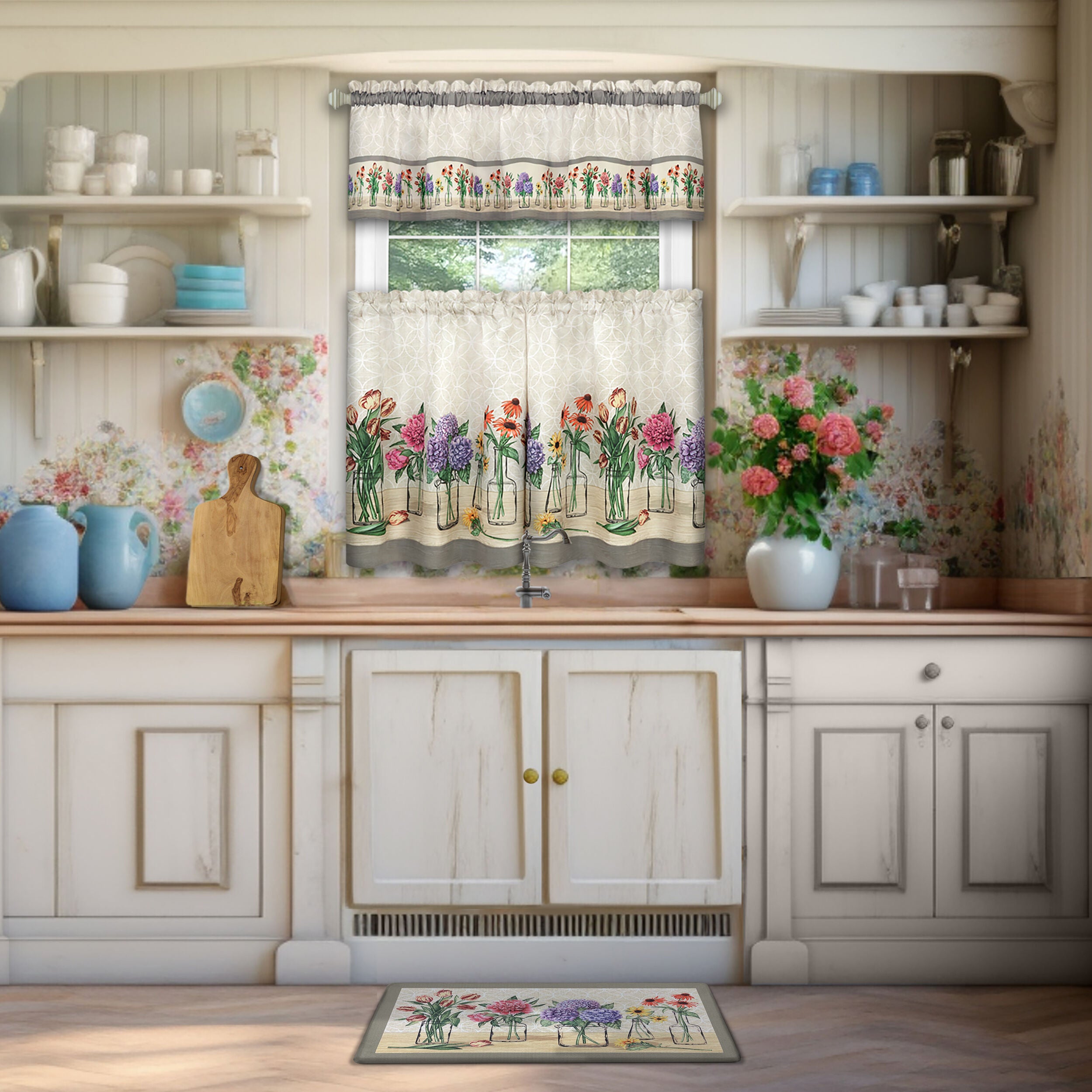 Garden Blooms Printed Tier & Valance Set, MULTI, alternate image number 2