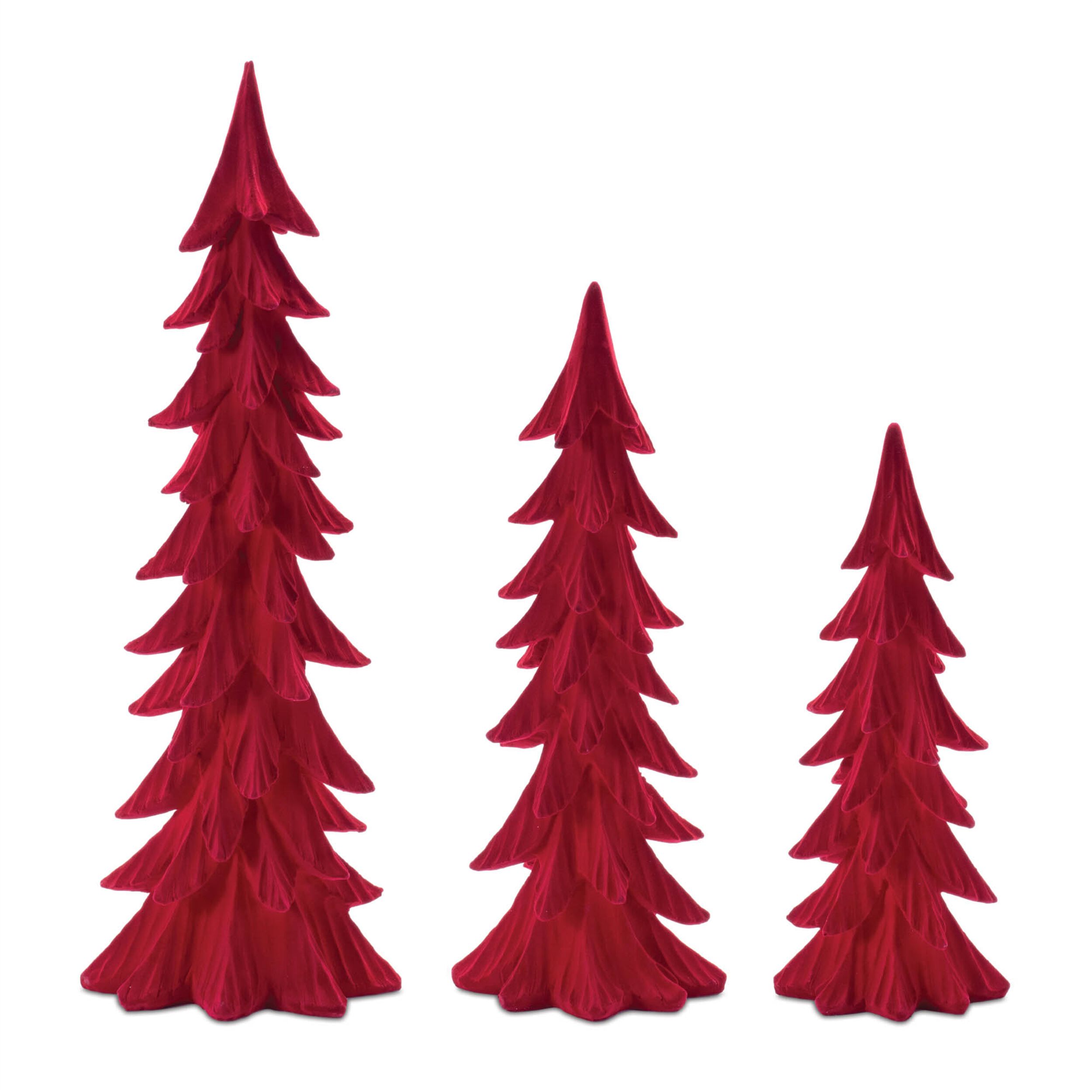 Velvet Pine Tree (Set of 3), RED, hi-res image number 0