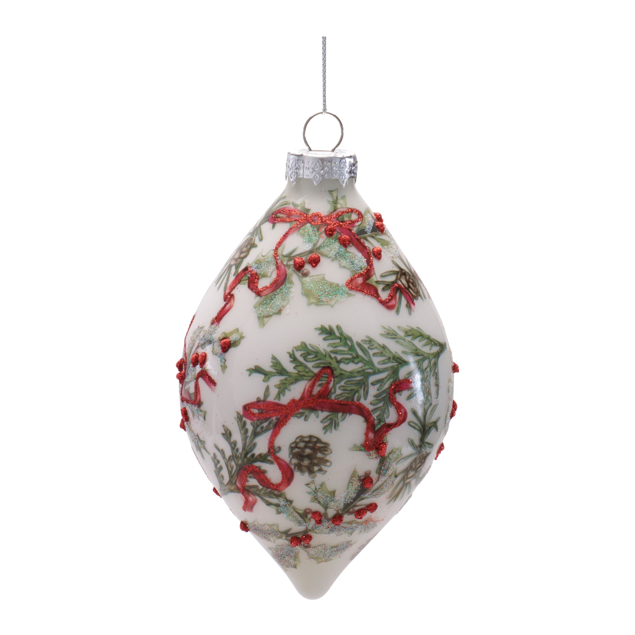 Holiday Botanical Glass Ornament (Set of 6), WHITE GREEN RED, alternate image number 3