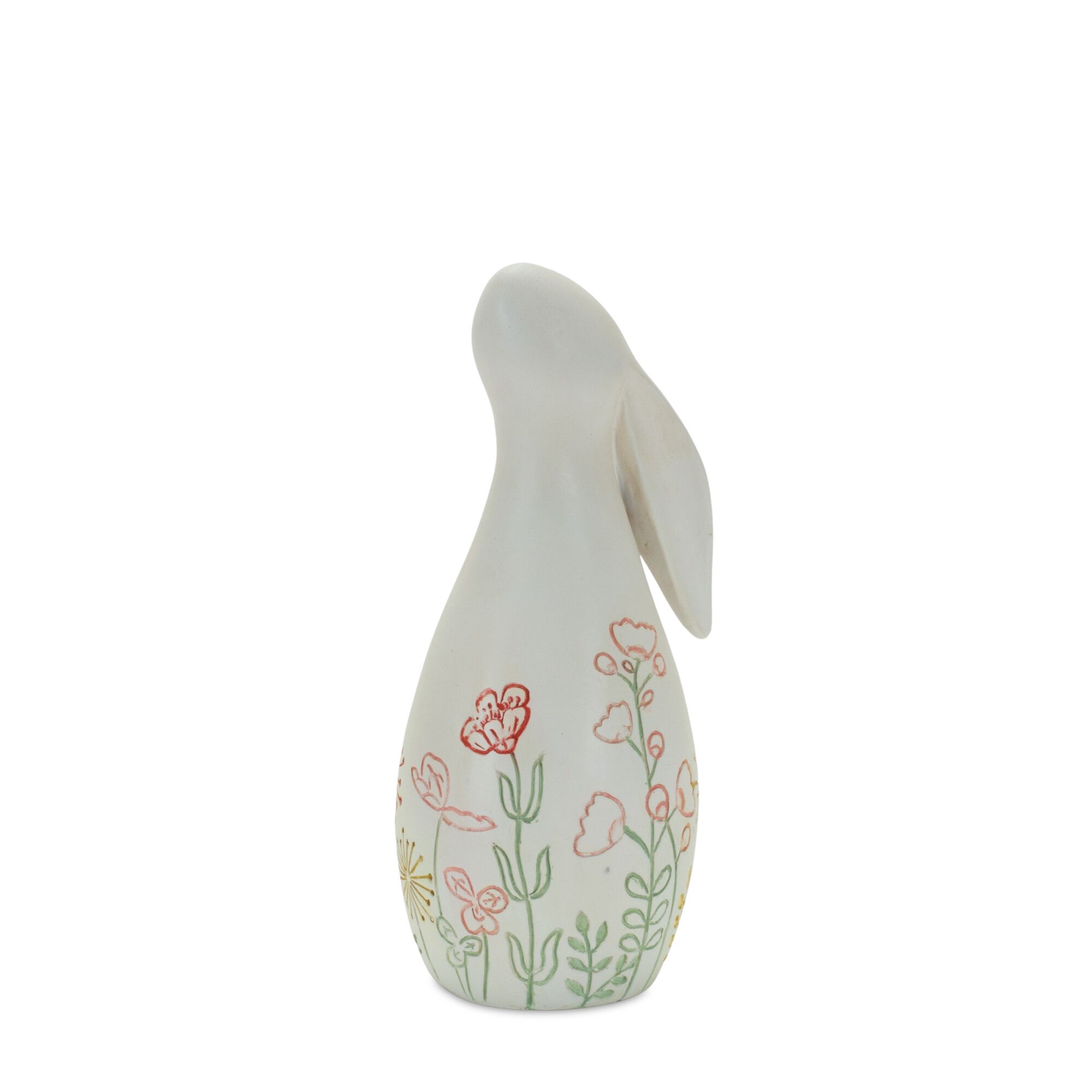 Modern Bunny Rabbit Figurine with Etched Floral Design Set of 2, WHITE RED, alternate image number 2