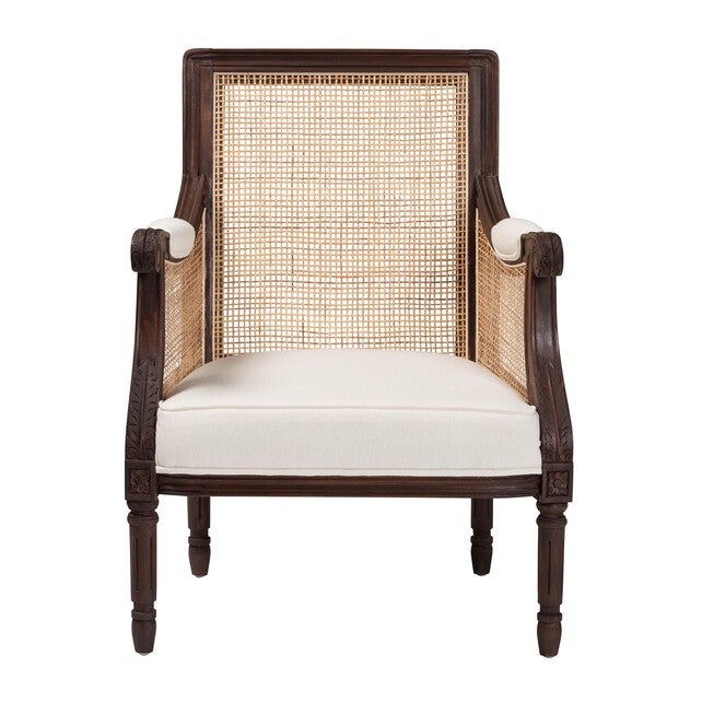 Desmond Traditional French Beige Fabric And Dark Brown Finished Wood Accent Chair, , alternate image number null