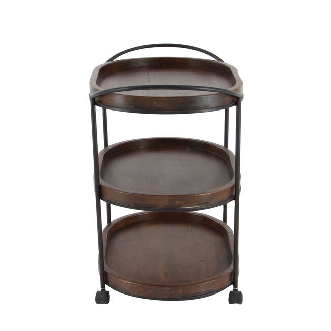 Brown Pine and Metal Traditional Bar Cart, 30x25x16, , alternate image number null