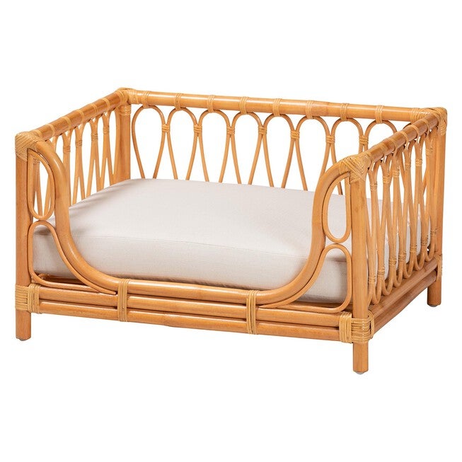 Kierra Bohemian Honey Rattan Pet Bed, HONEY, hi-res image number 0