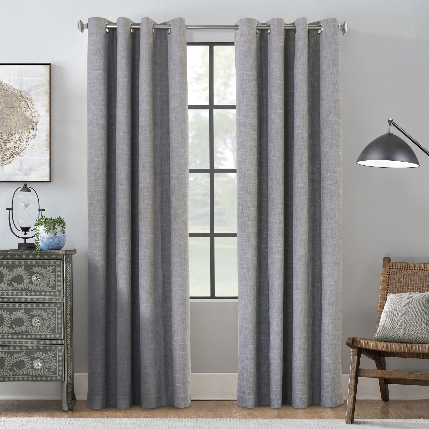Thermaplus Maya Indoor Single Grommet Curtain Panel, GREY, hi-res image number 0