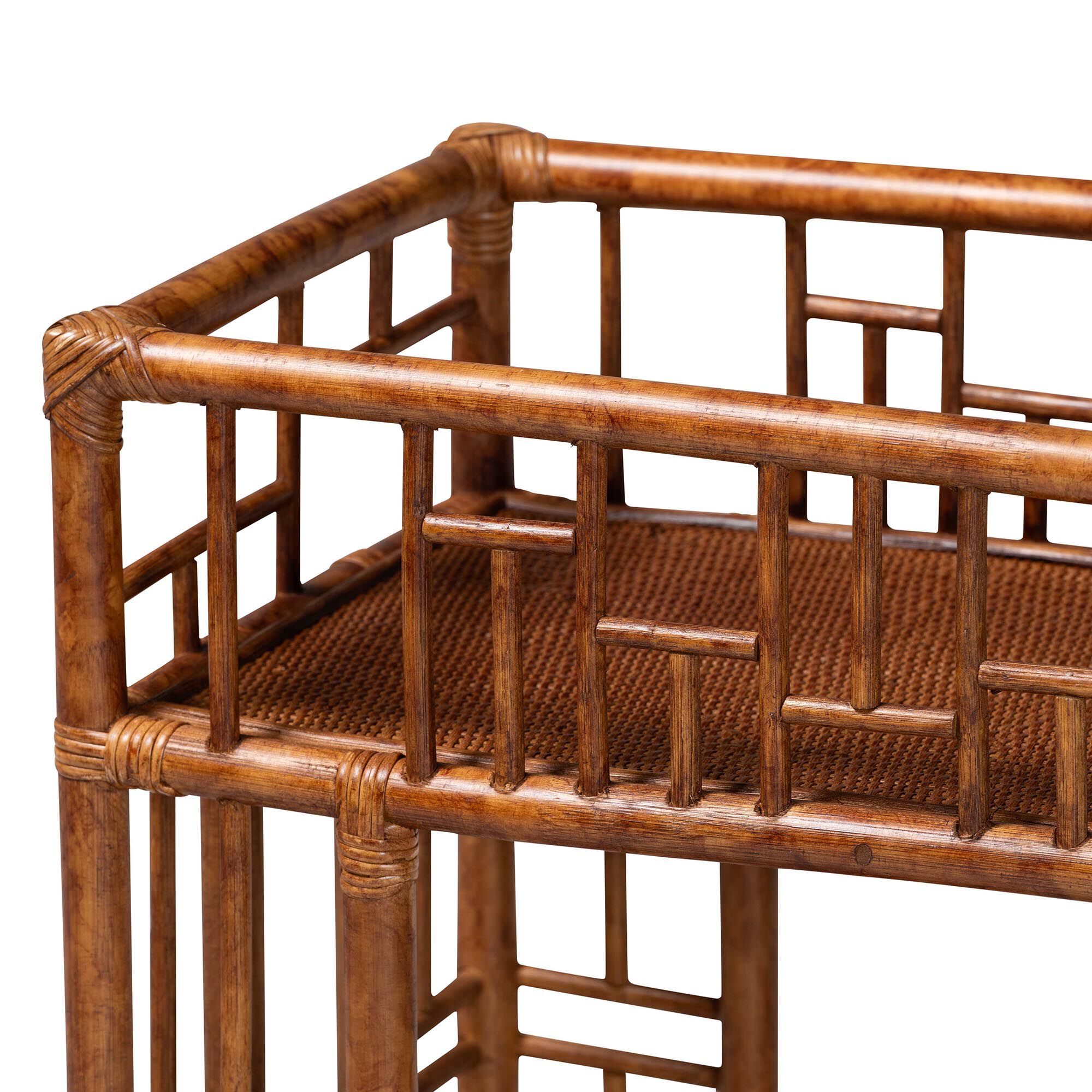 Tahlia Marbled Tortoise Rattan Kitchen Cart with Open Shelf, BROWN, alternate image number 5