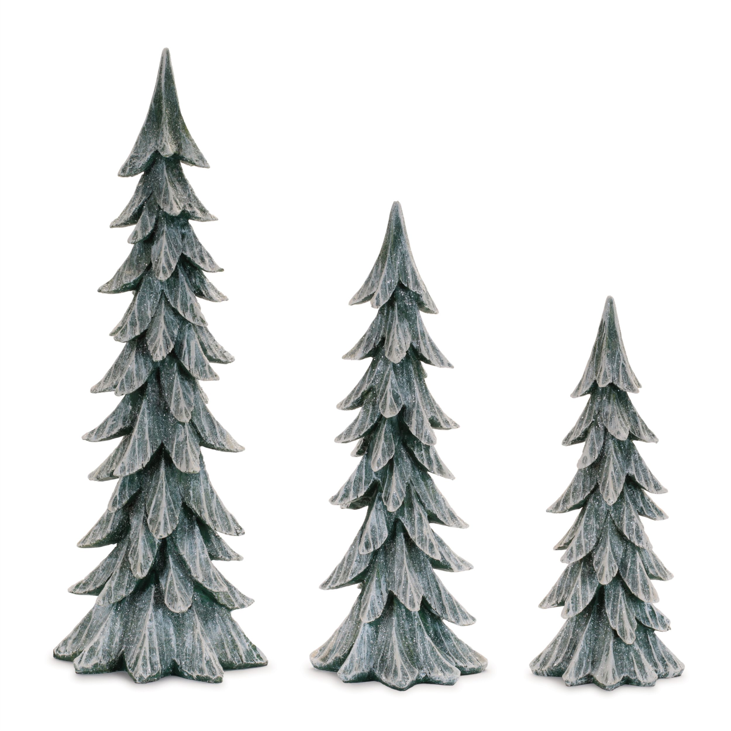 Glittered Pine Tree (Set of 3), WHITE GREEN, alternate image number 1