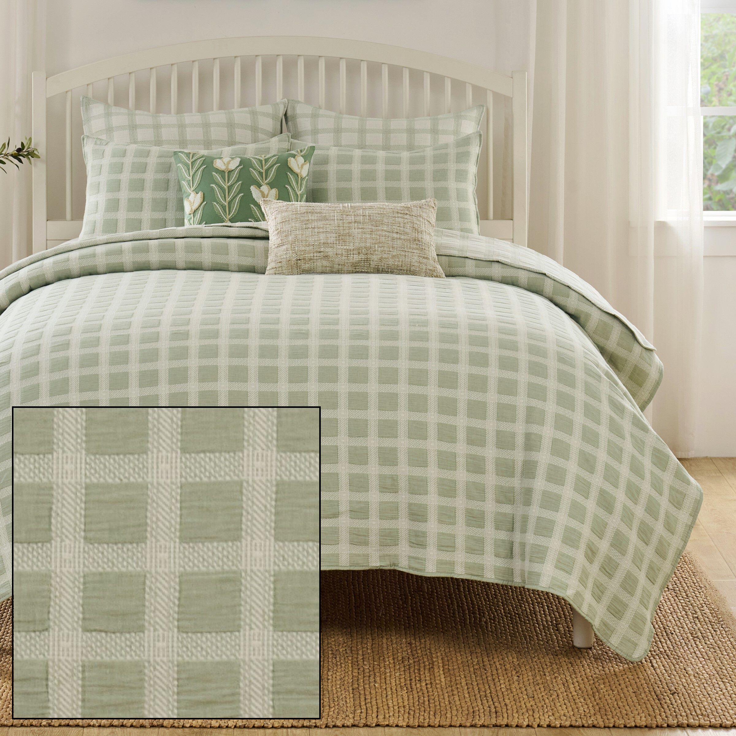 Millhouse 100% Cotton Classic Plaid Coverlet Set, SAGE, alternate image number 4