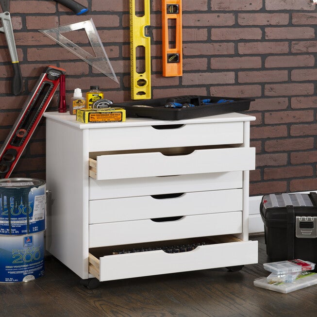 Cary Six Drawer Wide Roll Cart White Wash, , alternate image number 7