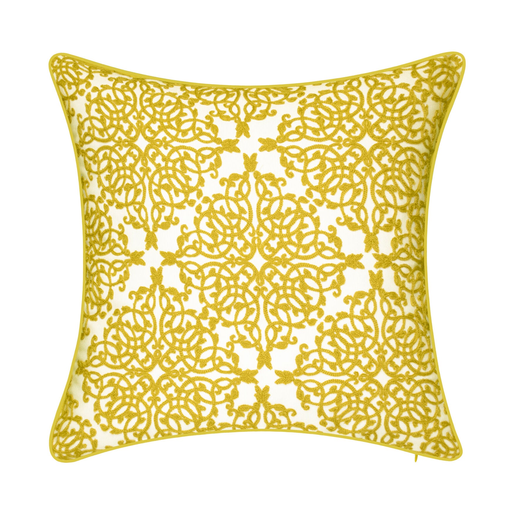 Indoor & Outdoor Embroidered Lace Decorative Pillow, CITRON, hi-res image number 0