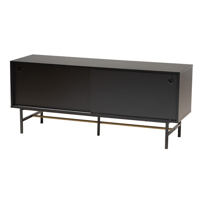 Truett Modern Dark Brown Finished Wood And Two-Tone Black And Gold Metal Tv Stand, DARK BROWN BLACK GOLD, hi-res image number null