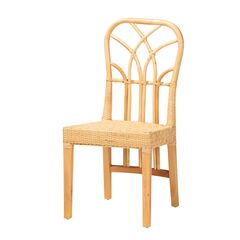 Monaco Modern Bohemian Oak Brown Finished Mahogany Wood And Natural Rattan Dining Chair