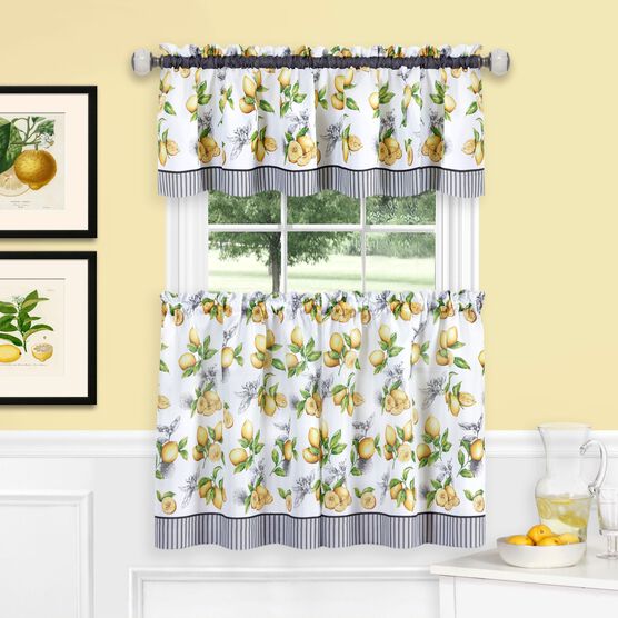 Lemon Drop Tier and Valance Window Curtain Set, YELLOW, hi-res image number null
