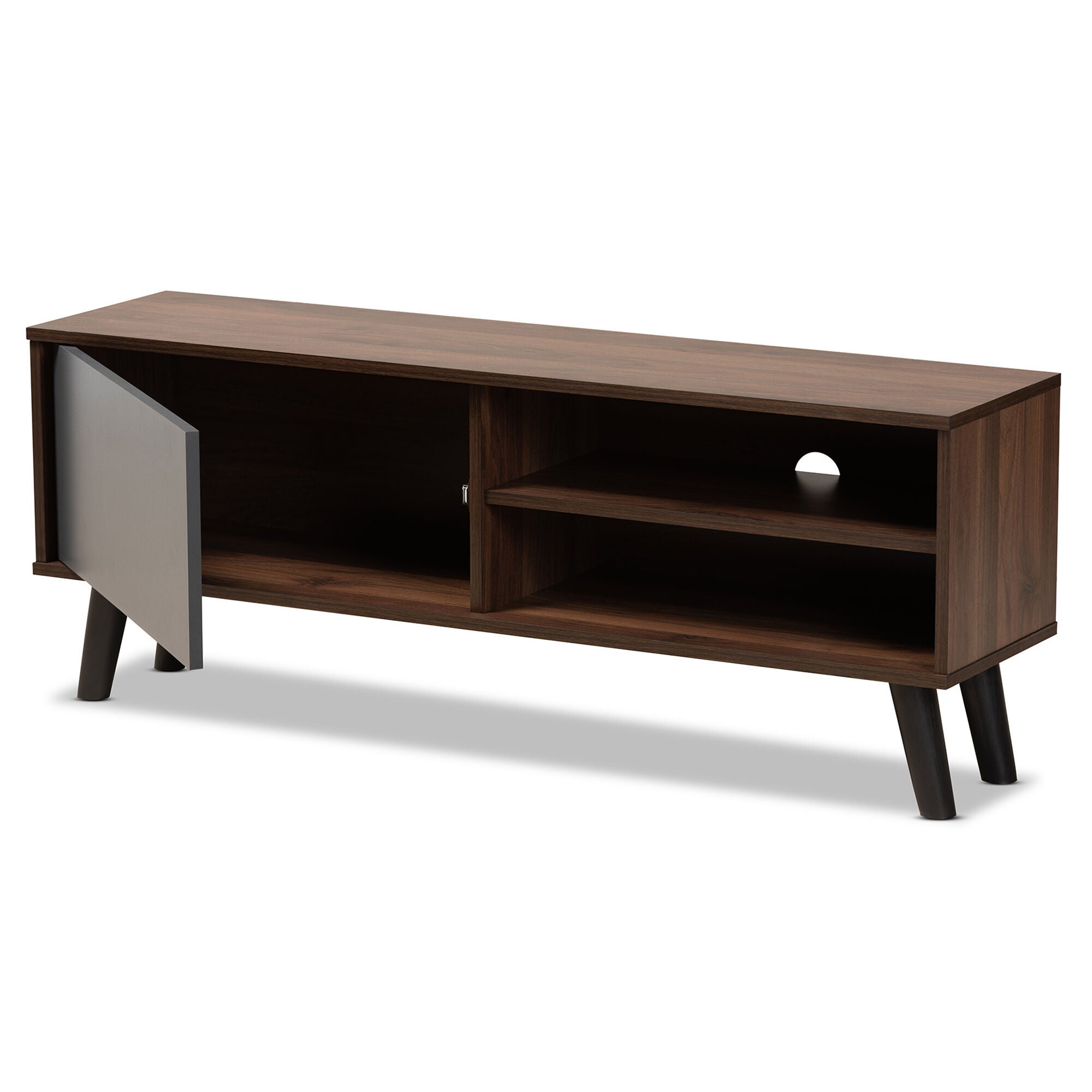 Mallory Modern and Contemporary Two-Tone Walnut Brown and Grey Finished Wood TV Stand, GREY, alternate image number 2