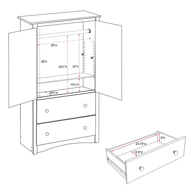 Monterey 2-Door Armoire, White, , alternate image number null