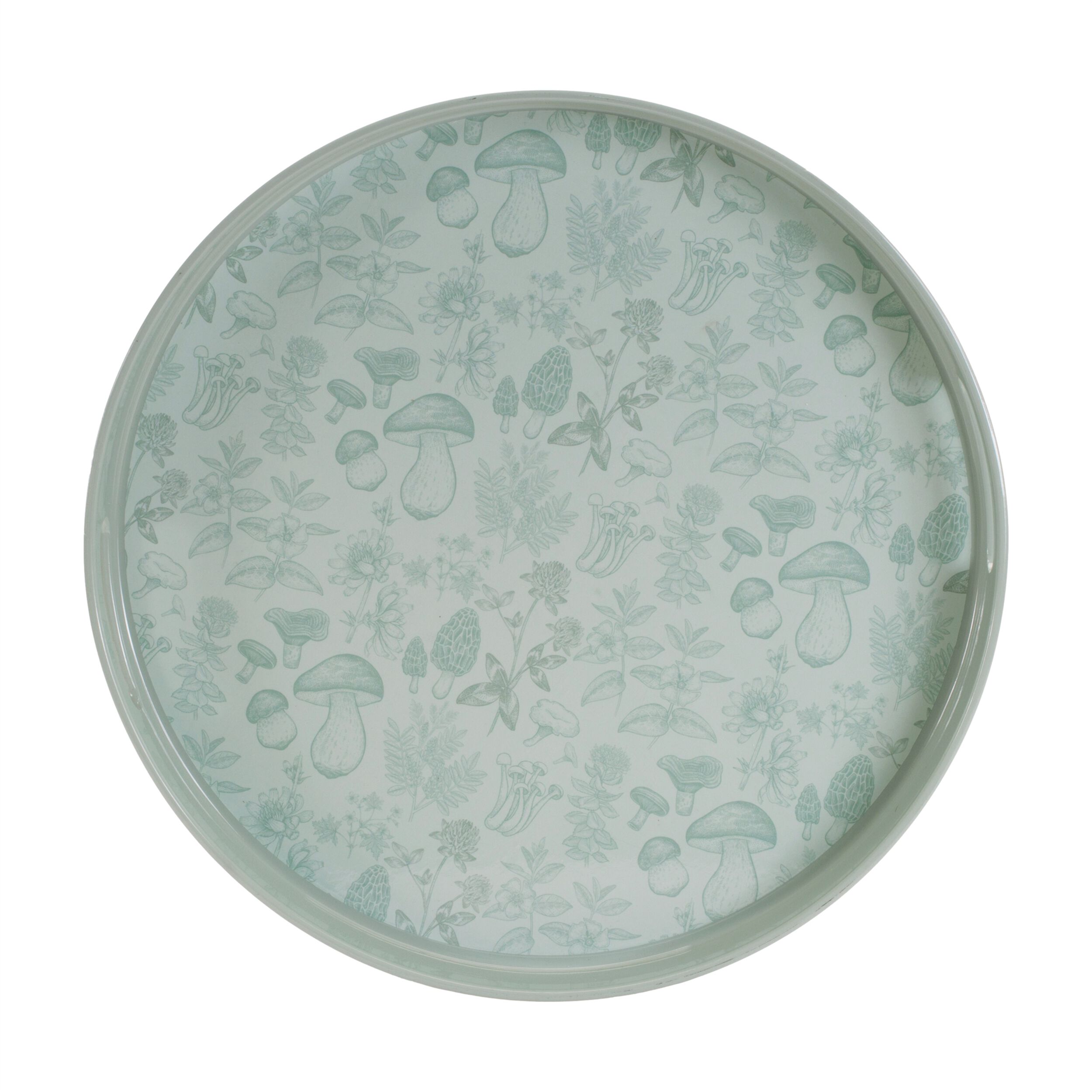Round Mushroom and Floral Print Tray 13.5IND, GREEN, alternate image number 1