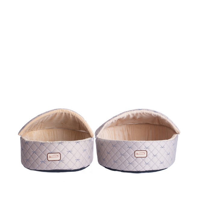 Cuddle Cave Cat Bed With Detachable & Collasible Zipper Top, Medium, Pale Silver and Beige, , alternate image number null
